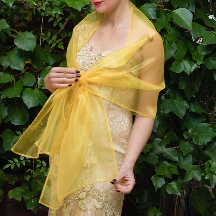 Gul organza genomskinlig sjal för kväll & bal för wholesale av BridalSpain