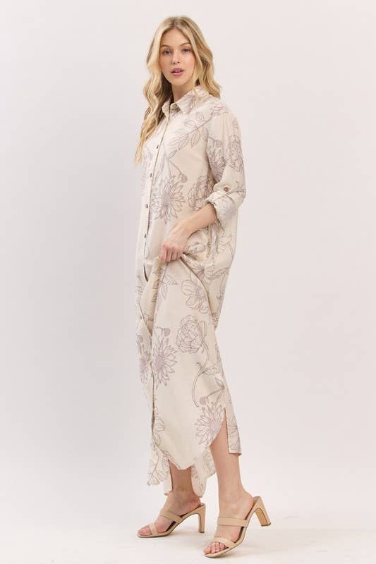 Pink Irene Wholesale - Wholesale Dress - Women's - Women Woven Floral Print Button-Down Maxi Dress5