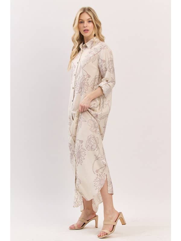 Pink Irene Wholesale - Wholesale Dress - Women's - Women Woven Floral Print Button-Down Maxi Dress5