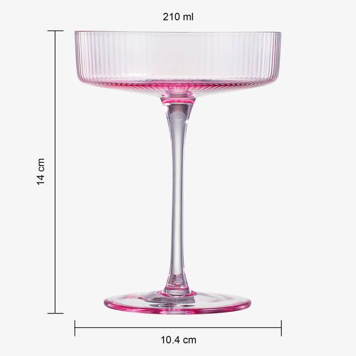 The Wine Savant / Khen Glassware – wholesale Cocktail/liquor glass – Ribbed Coupe Cocktail Glasses 8 oz | Set of 4 (Rose Pink)