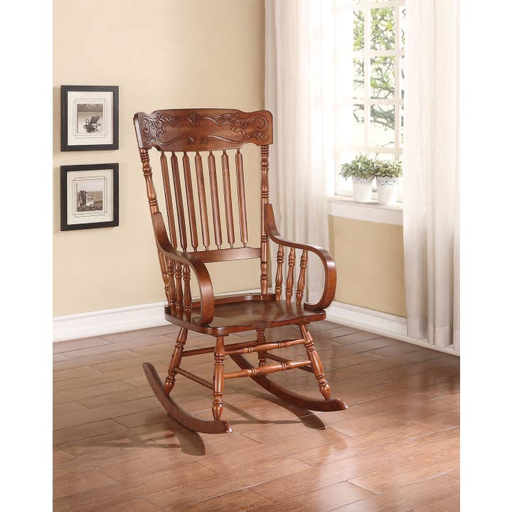 25” x 33” x 45” Tobacco Rubber Wood Rocking Classic Chair for wholesale by Greenwestons