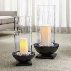 Danya B - Wholesale Candle Holder - Modern Black Metal Bold Pedestal Glass Pillar Candle Holder