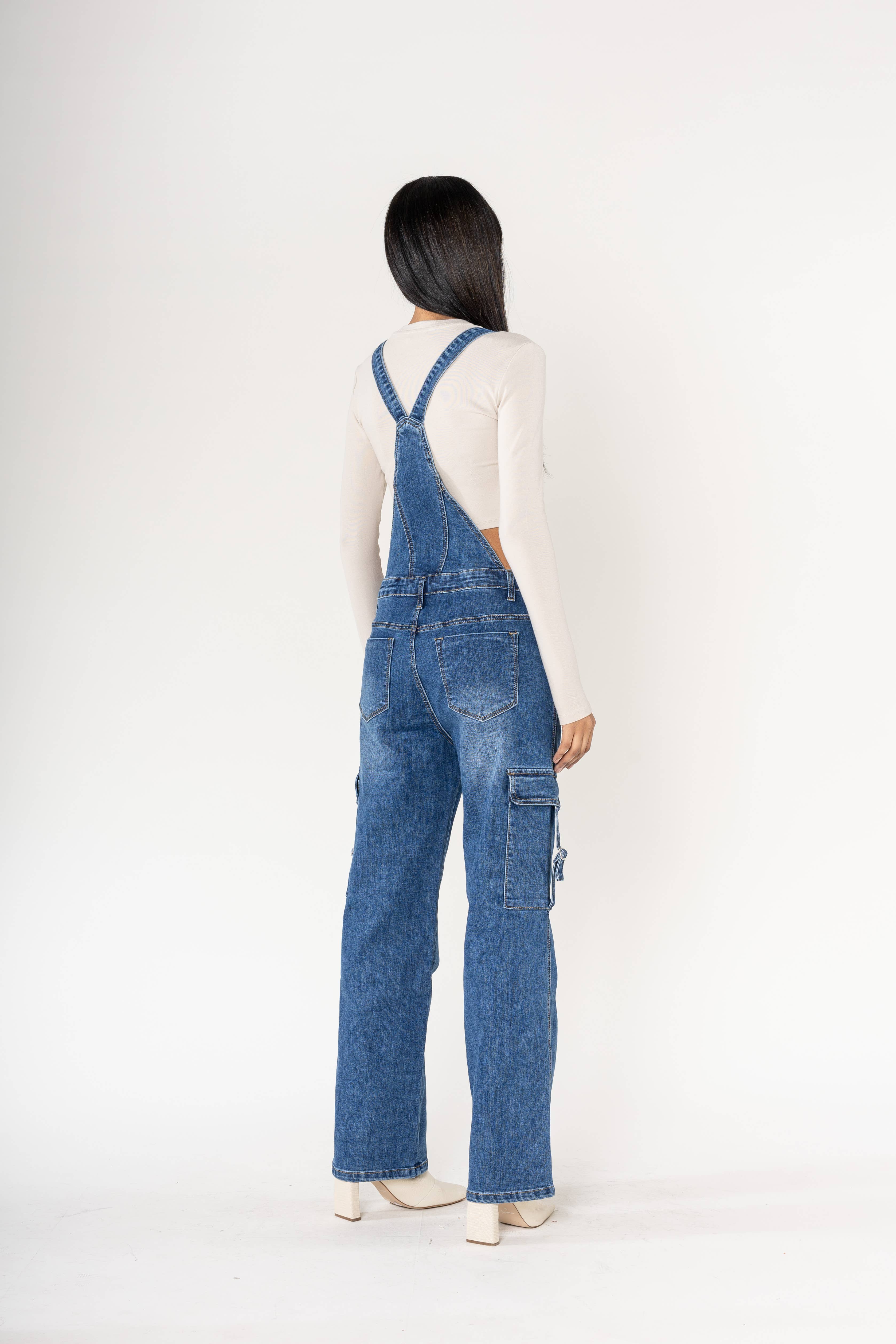 Nina Carter - Wholesale Overalls - Women's - Nina Carter Cargo Denim Stretch Denim Overalls S5603