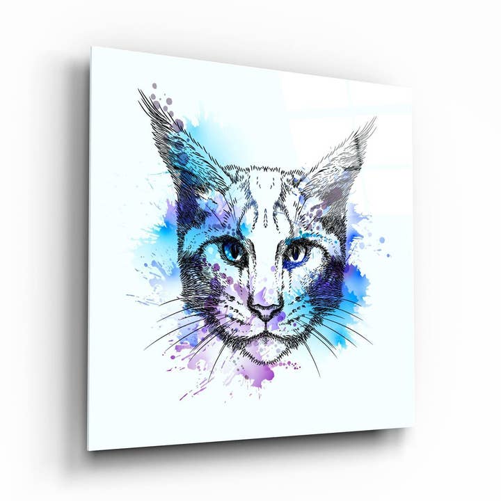 ・"Gato en Tonos Azules"・Arte en Vidrio para Pared para venta al por mayor de Artdesigna KG