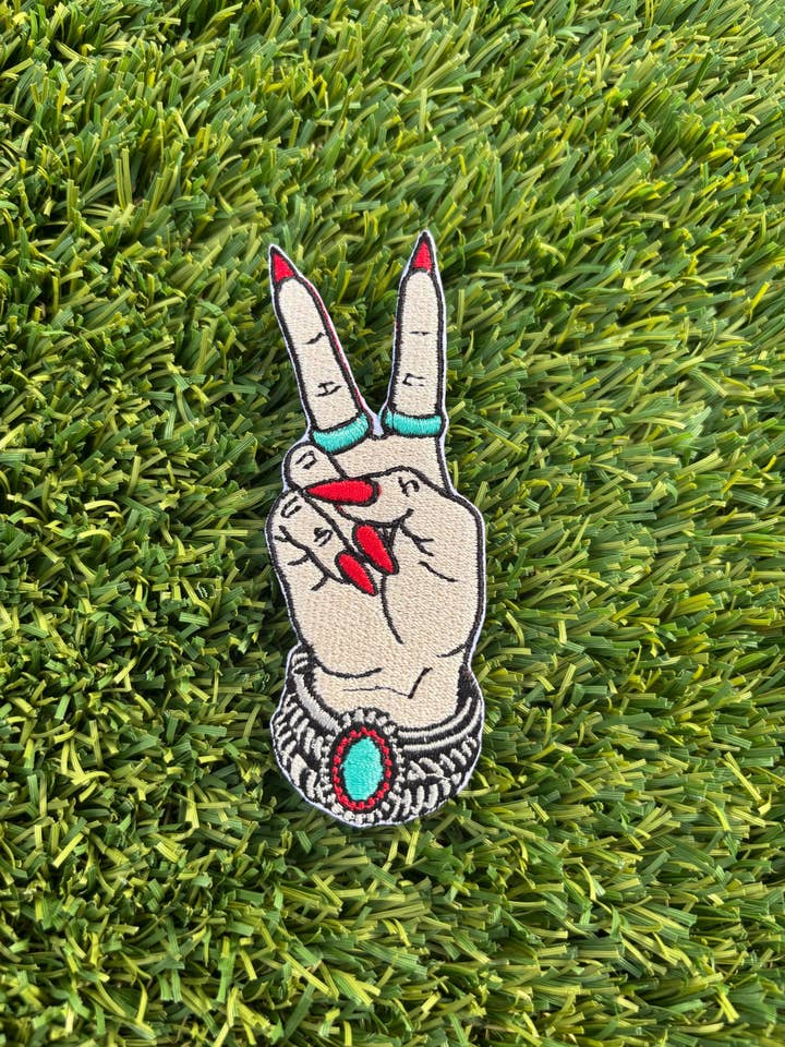 Western Turquoise Peace Hand Embroidered Patch for wholesale by Eric Hill Designs, LLC