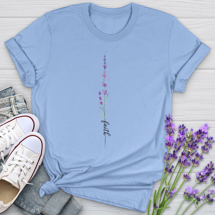 Faith Lavender Flower Softstyle Tee for wholesale by Christian Lifestyle Collections