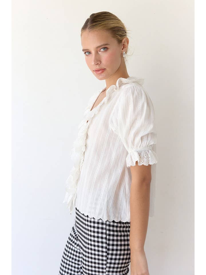 RAISONNEL - Wholesale Blouse - Women's - V-NECK RUFFLE BLOUSE - RT1017