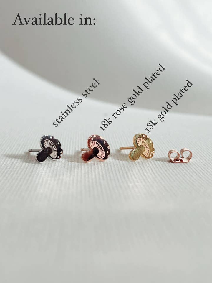 Groovy Mushroom | Tiny Minimal Earring Metal Studs for wholesale by Dainty Little Tiny Things