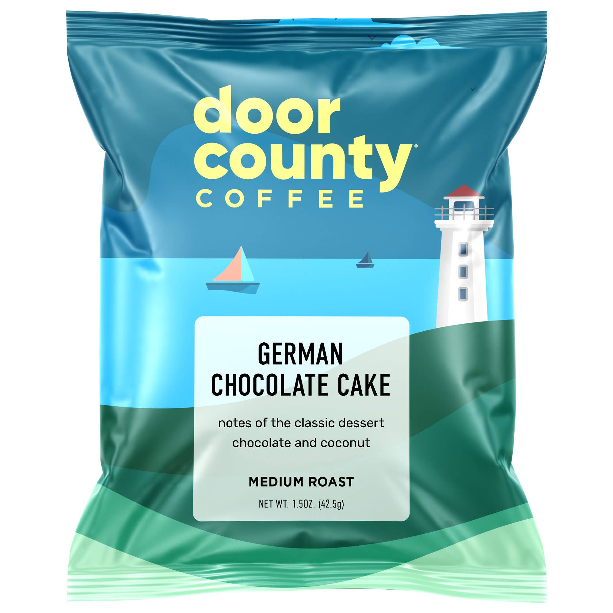 Door County Coffee – Engroshandel Malet kaffe – Tysk chokoladekage aromatiseret kaffe, 1,5 oz, 6 pakke2