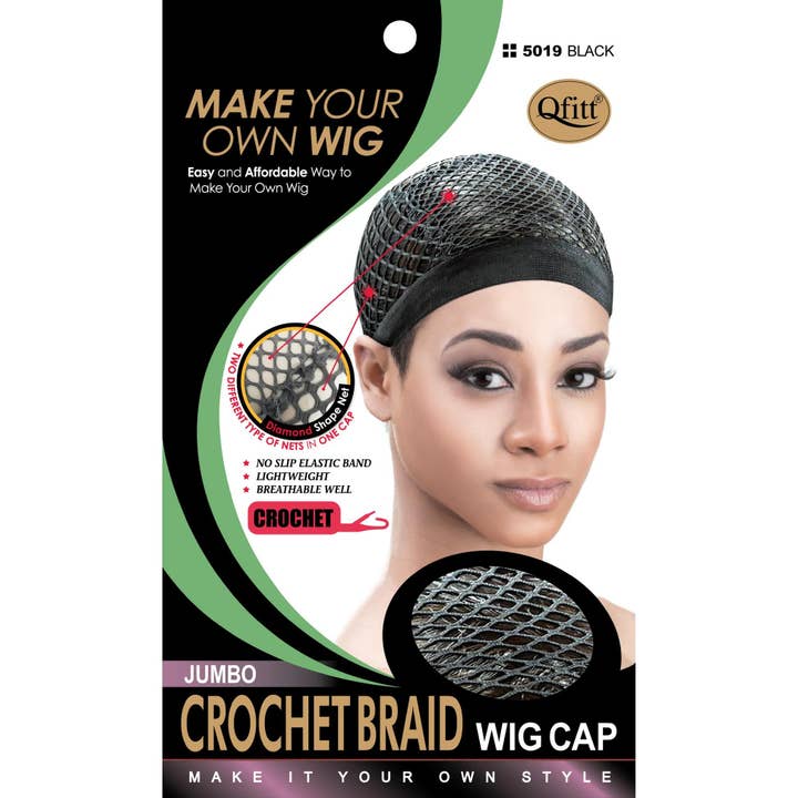 KT Supply - Venta al por mayor Peluca/extensión - Gorra de peluca trenzada de ganchillo Qfitt, tamaño normal, negra