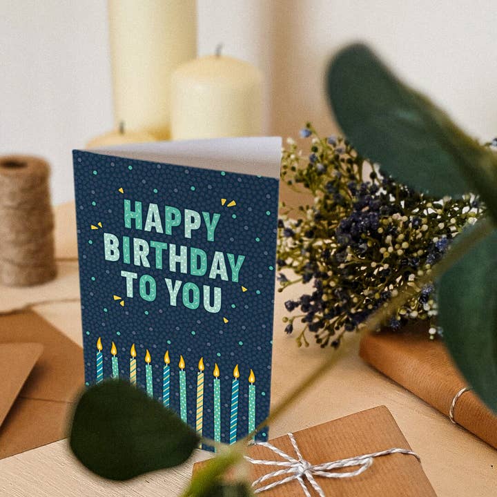 Jess A Little Creative - Wholesale Birthday Card - Blue and Green Happy Birthday Candles Card