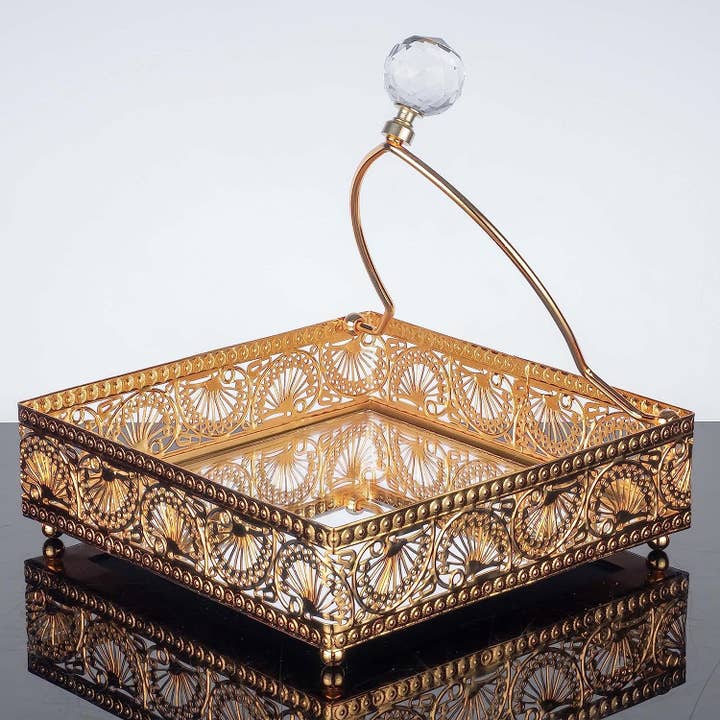 Antique-Looking Fancy Napkin Holder, Gold and Silver, 7.1" for wholesale by Hakan