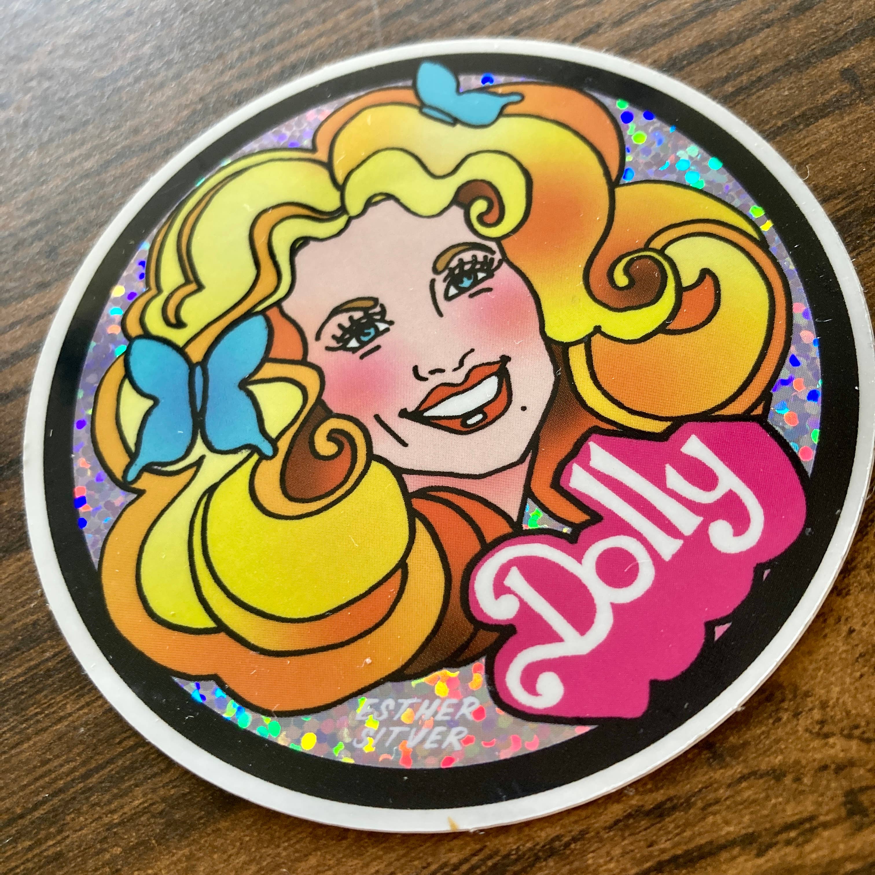 Esther Sketch - Venta al por mayor Pegatina - Pegatina con purpurina Barbie Dolly de Backwoods de 3 x 3 pulgadas2