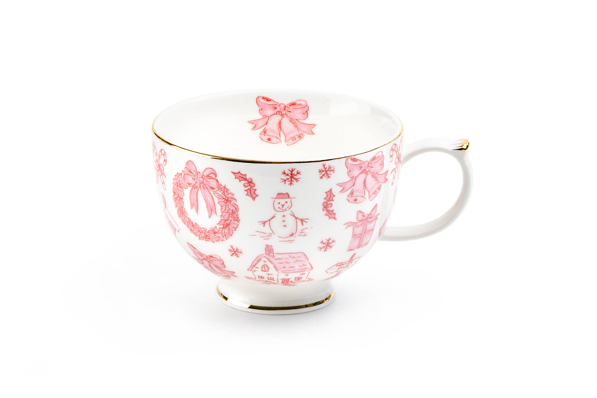 Grace Teaware - Vente Tasse à café - Mug à latte en porcelaine fine de 14 oz avec nœud rose de Noël1