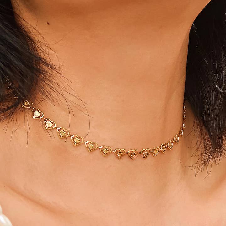 Agathe 18K Gold Non-Tarnish Dainty Heart Choker for wholesale on Faire