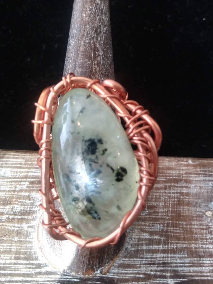 Prehnite with epidote Ring for wholesale by Twisted Rose Metal