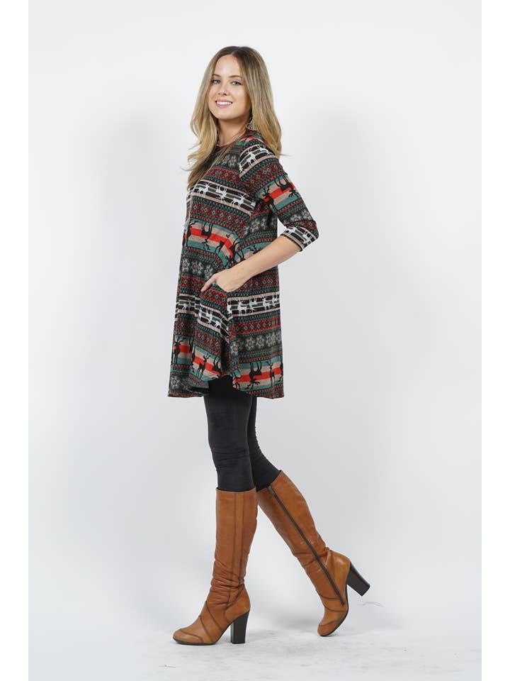SYBC-oliv-52980 .SI-11536 Plus Print Tunika med två fickor för wholesale på Faire