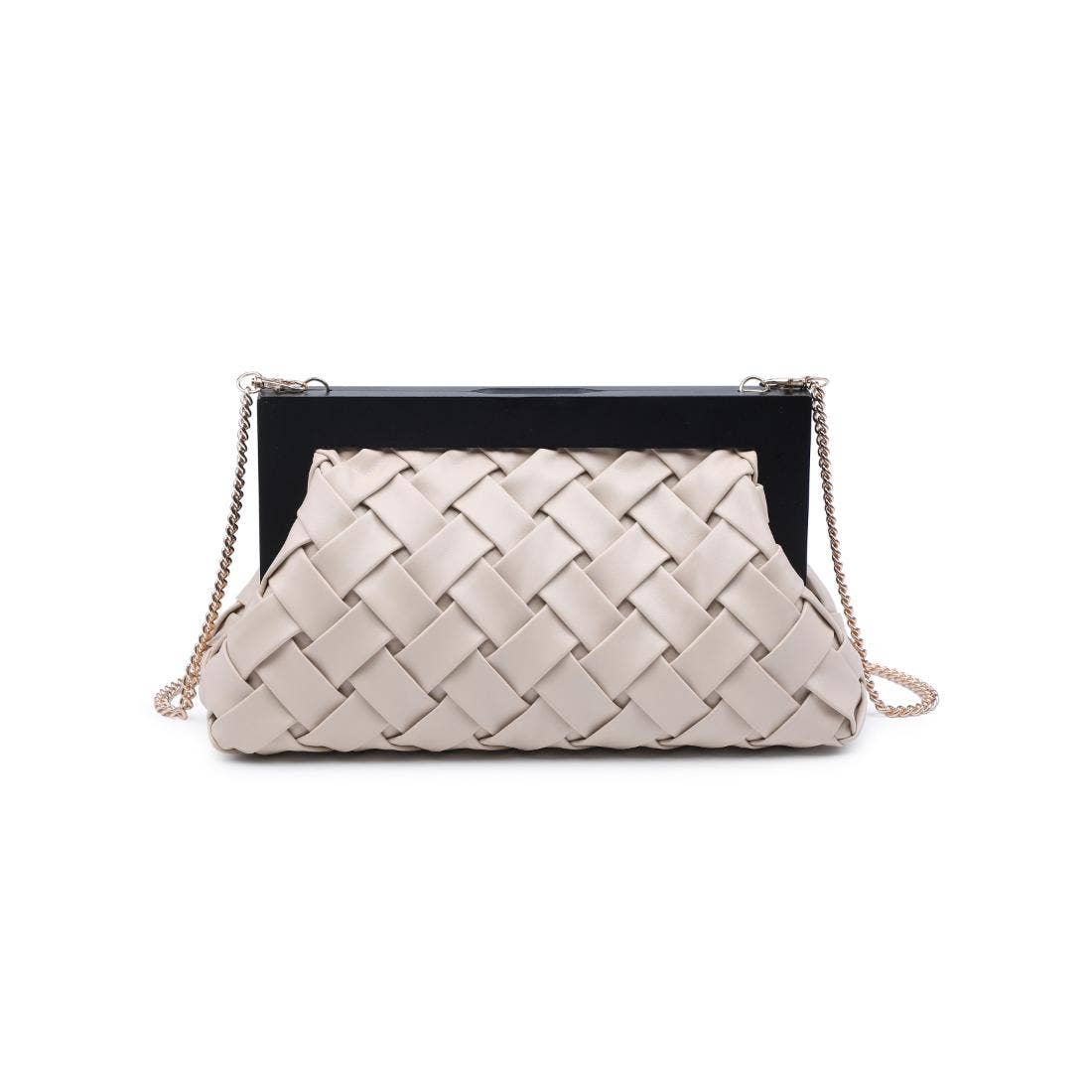 Ivory Jamie Woven Wooden Frame Clutch for wholesale on Faire4