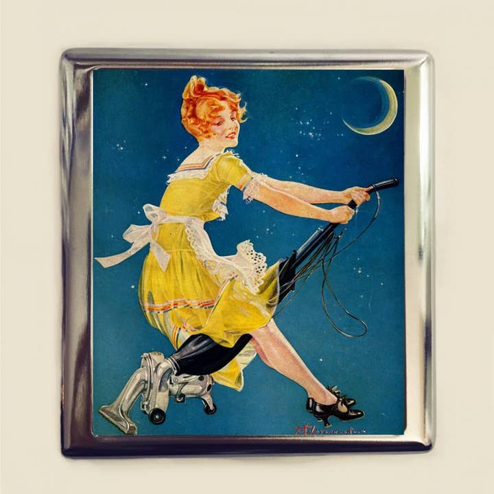 Witch on Vacuum Business Card ID Holder Wallet Retro Riding for wholesale by FringePop