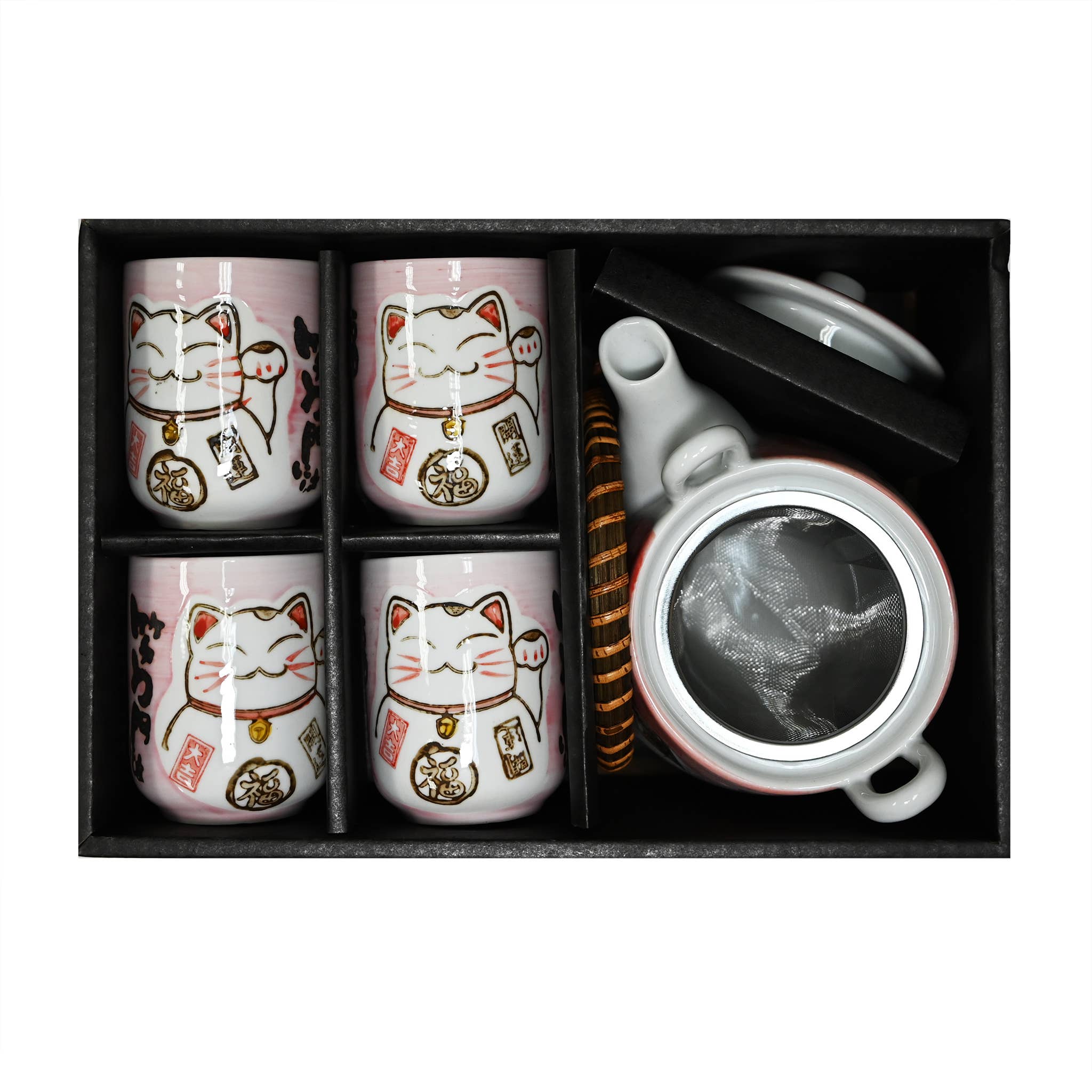 Fuji Merchandise Corporation - Wholesale Tea Set - TEA SET – PINK LUCKY CAT WITH JAPANESE TEXT3