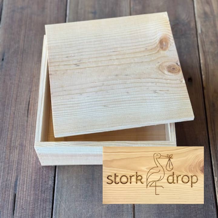 The Sapling Wood Box "STORK DROP" for wholesale by Mill 54