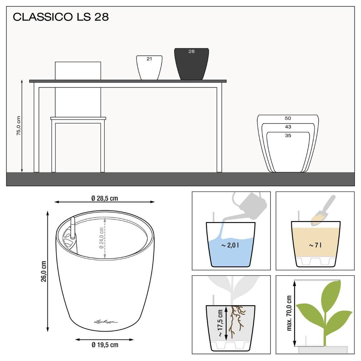 Lechuza Self Watering Planters - Vendita all'ingrosso Vasi per piante - LECHUZA CLASSICO LS Vaso rotondo in poliresina28
