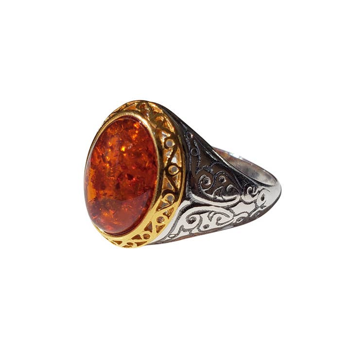 Bague en argent ambré naturel de style vintage pour la vente par Amberman