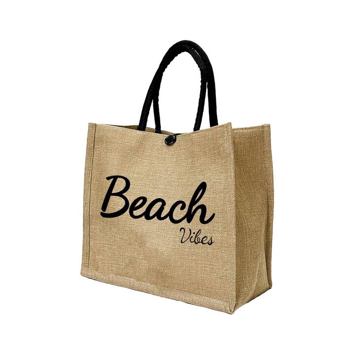 Cap Zone - Wholesale Beach Bag - Beach Vibe Burlap Box Tote Beach Bag