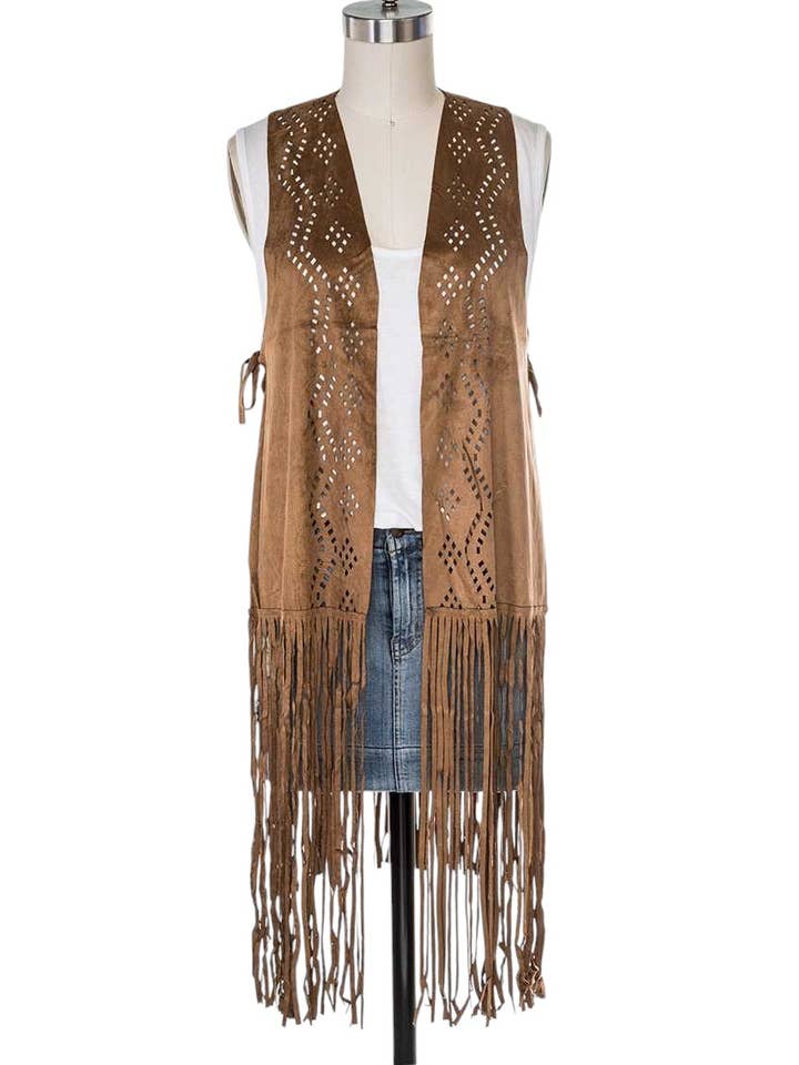 LA Jewelry Plaza - Wholesale Outerwear Vest - Women's - Faux Suede Fringe Western Vest