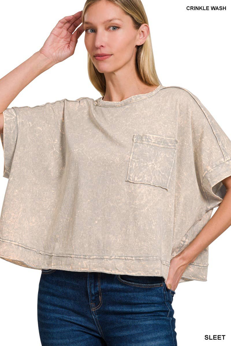 42POPS - Wholesale Knit Top - Women's - `.Washed Exposed Seam Oversized Tee11