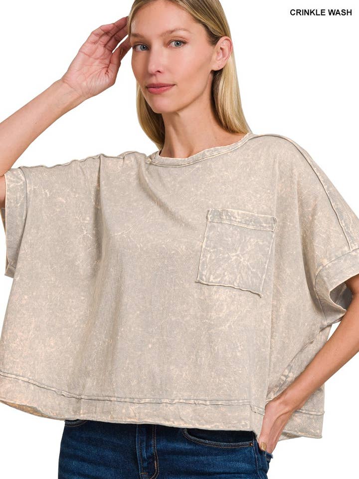 42POPS - Wholesale Knit Top - Women's - `.Washed Exposed Seam Oversized Tee11