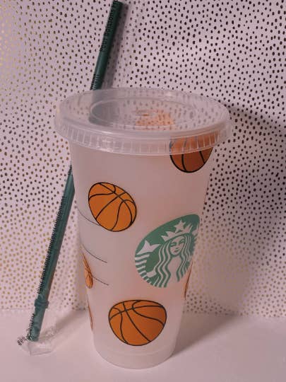 Basketball Themed Starbucks "cold-to-go" Cup/ basketball tumbler/ basketball wrapped Starbucks cup for wholesale by SkylinnRaeCo