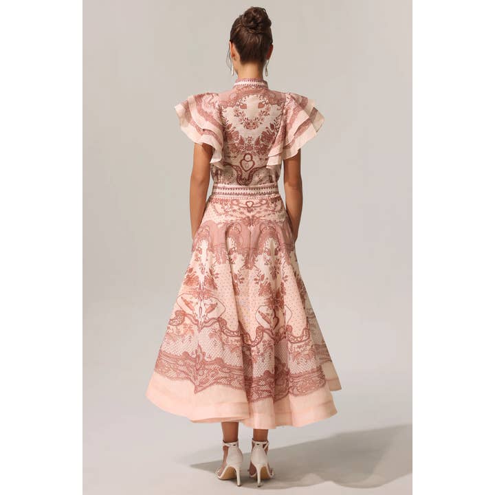 Productseeker - Wholesale Top & Skirt Set - Women's - DR490Y Chic Ruffled Sleeveless Top and A-Line Long Skirt Set
