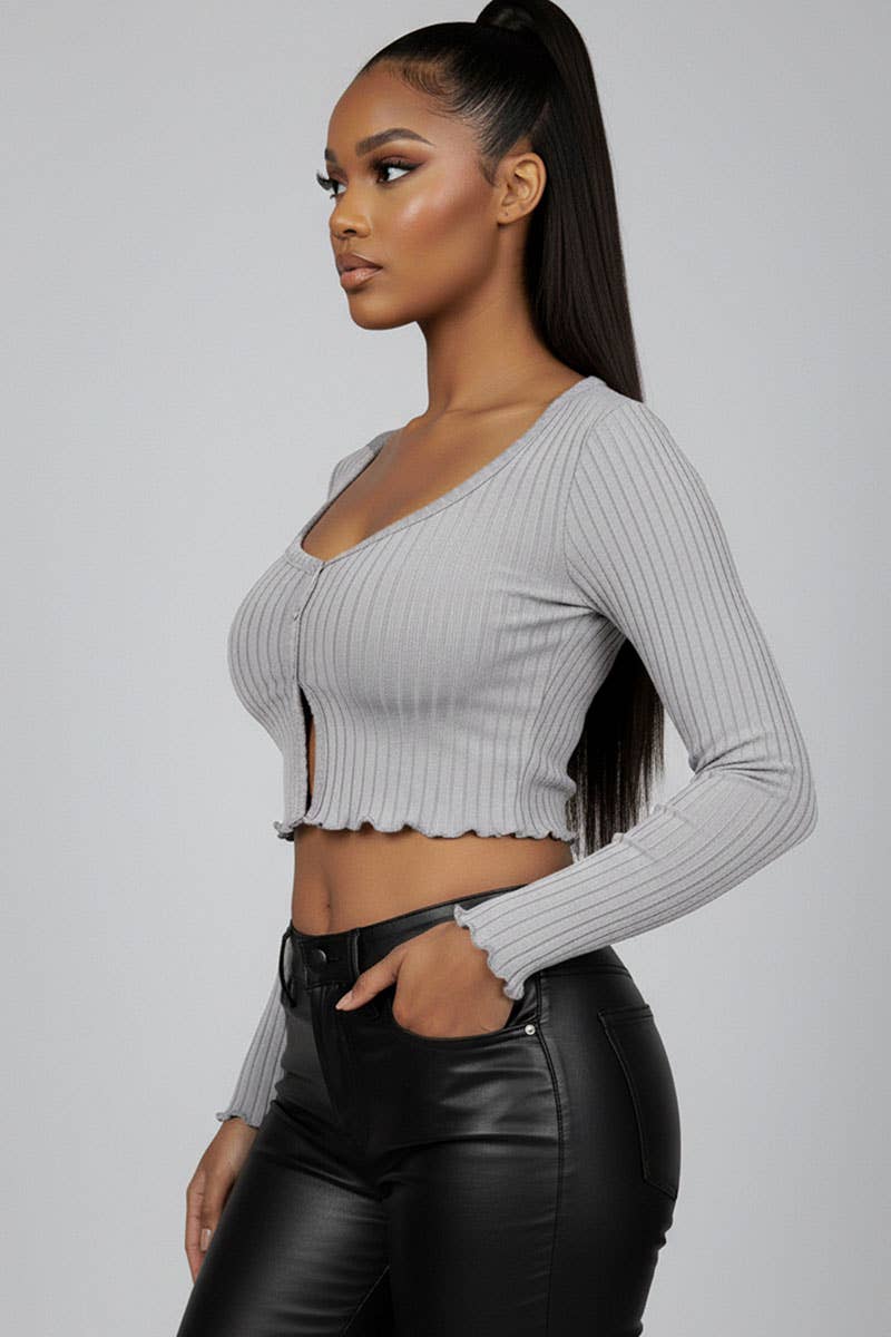 CAPELLA APPAREL - Wholesale Knit Top - Women's - Ribbed Button Front Split Long Sleeve Top10