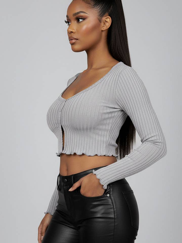 CAPELLA APPAREL - Wholesale Knit Top - Women's - Ribbed Button Front Split Long Sleeve Top10