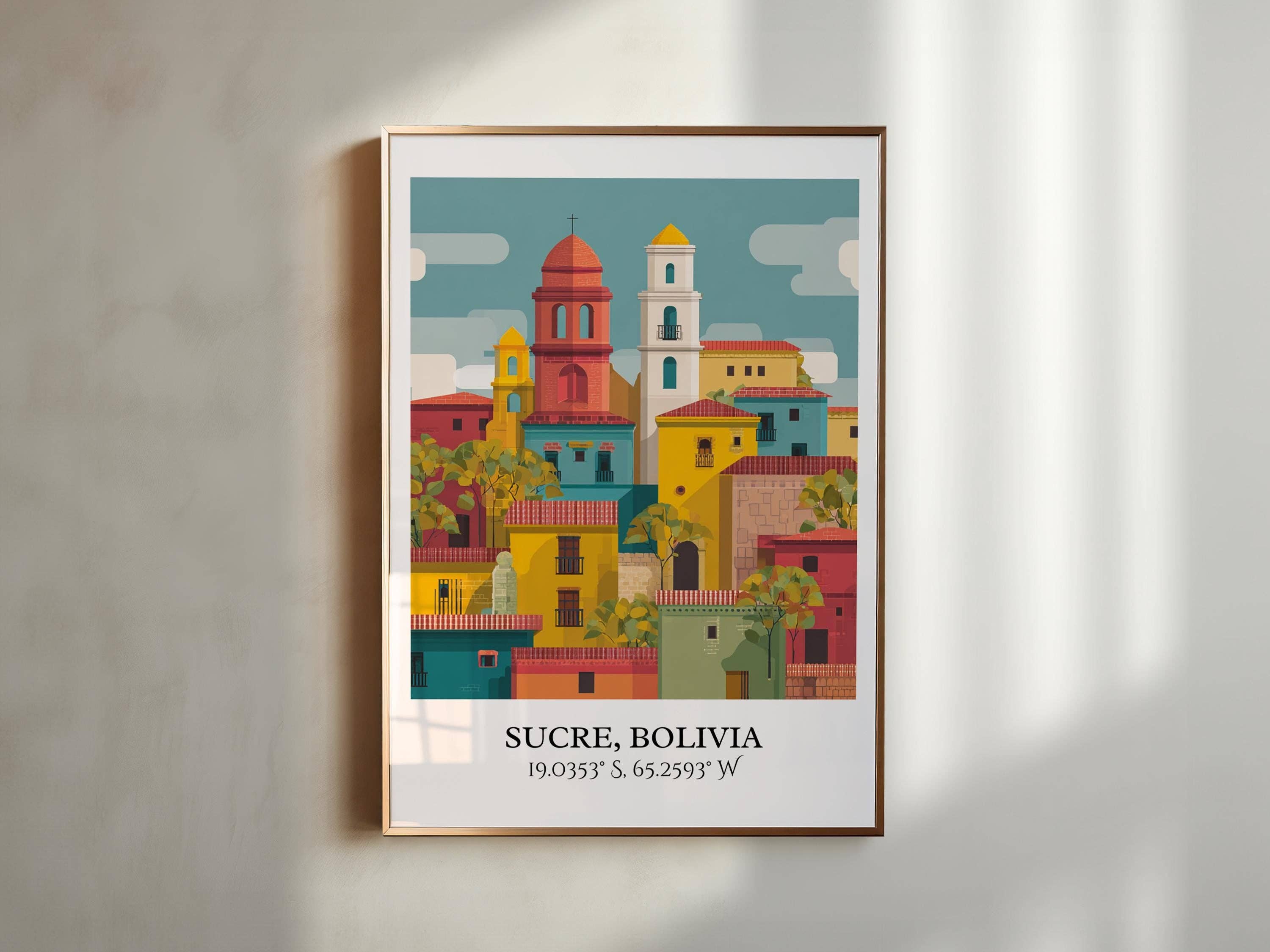 Premium Travel Art - Wholesale Art Print - Sucre Bolivia Art, Sucre Retro Travel Art, Sucre Home Decor, Sucre Bolivia Gift, Bolivia Travel Art, Travel Prints, Housewarming Gift2