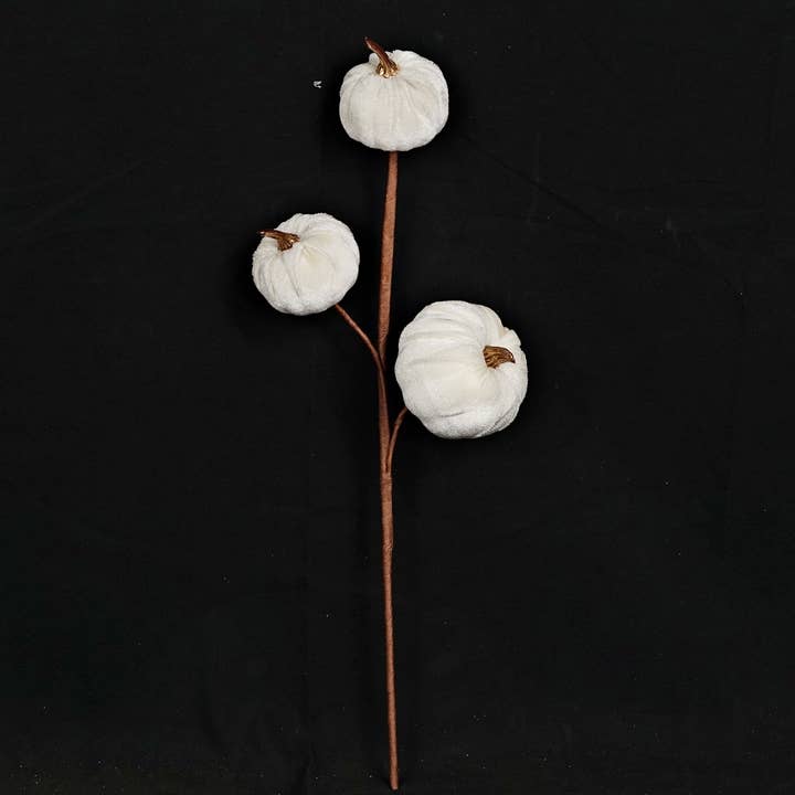 31357-15-inch Pick with Cream Velvet gold stem pumpkins for wholesale by Holiday Depot Inc.