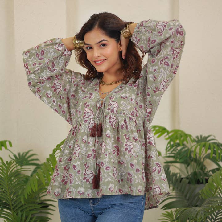 The Fox and The Mermaid - Wholesale Blouse - Women's - Block Printed Vintage Style Indian Top (Karisma)2