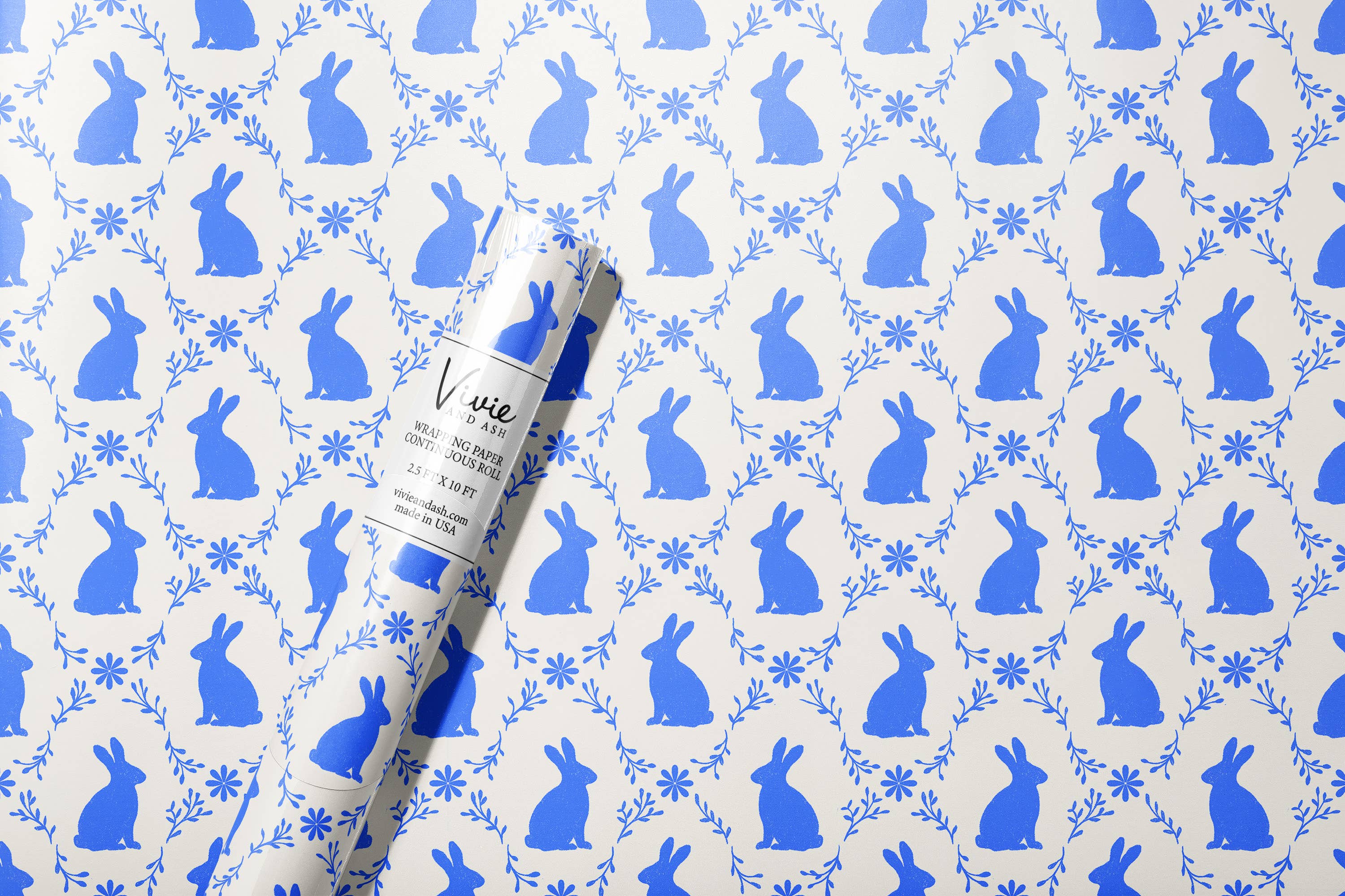 Vivie and Ash – wholesale Wrapping paper roll – Bunny Meadow Blue Wrapping Paper Roll1