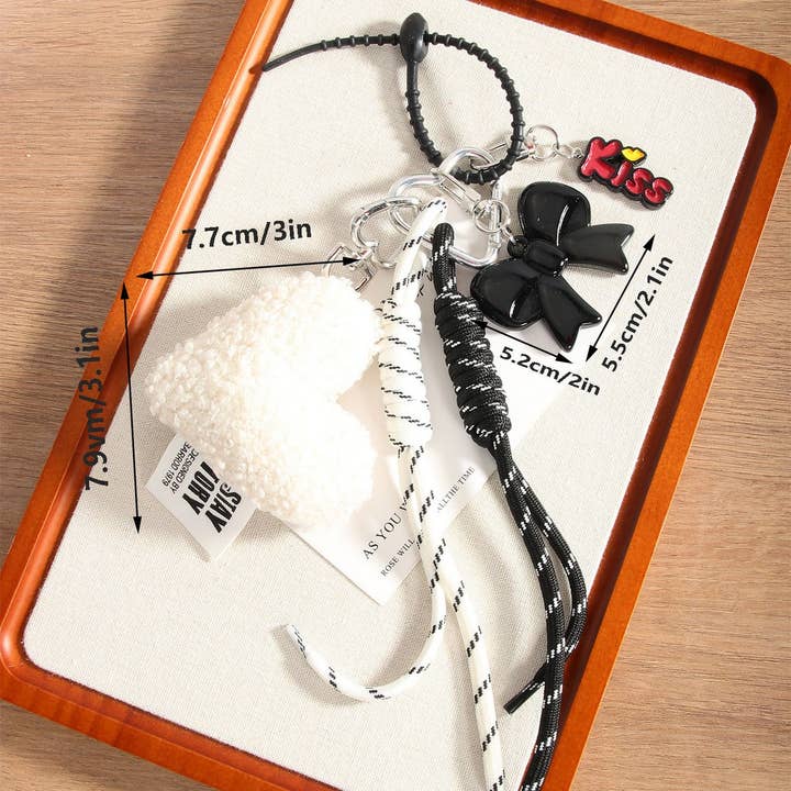 ACCITY - Wholesale Keychain - Women's - Chic Heart Bow Bag Charm with Braided Strap_CWMM7629
