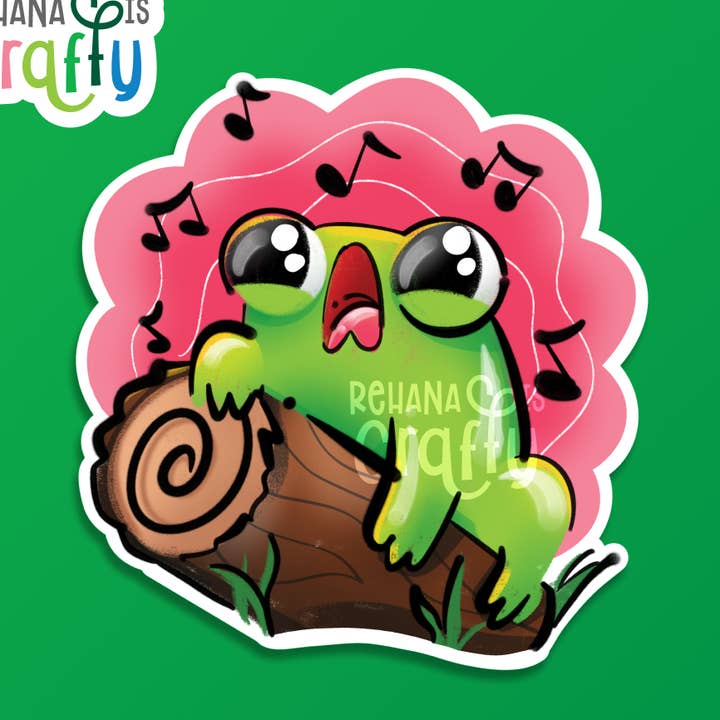 Sjungande groda på en stock | Vinyl klistermärke för wholesale av Rehana is Crafty