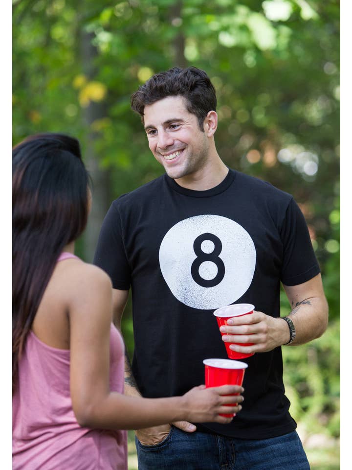 Black Vintage 8 Ball Billiards Player Hustler Unisex T-shirt for wholesale on Faire