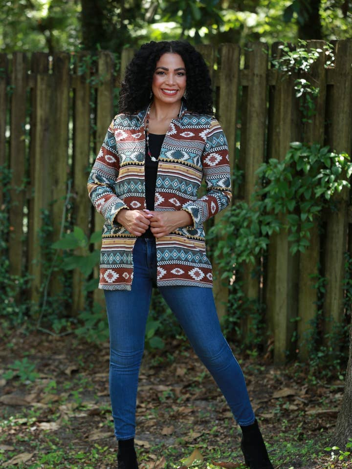 Aztec Western Jacket: Boho Fall Blazer for wholesale by Sacred Threads