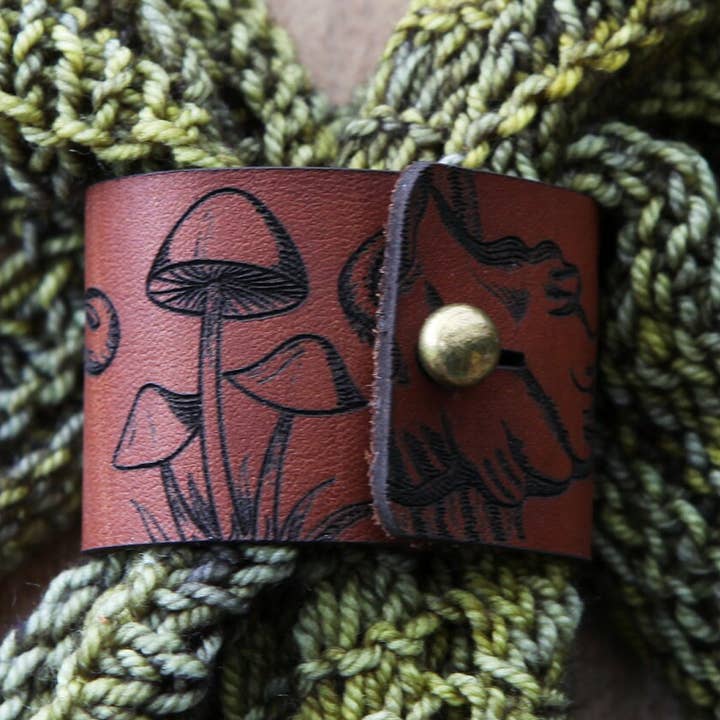 Mushroom Leather Shawl Cuff with Bronze Stud for Scarves for wholesale by Sunrise Grove