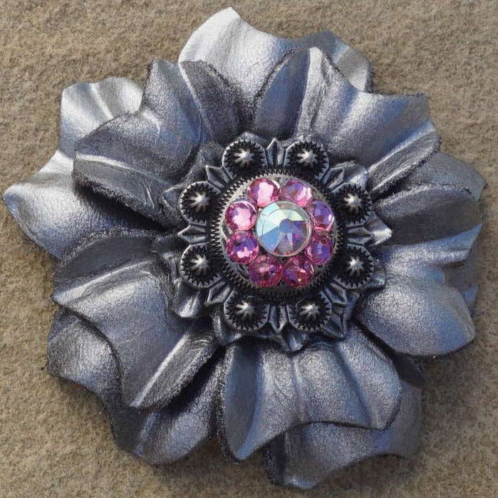 Rodeo Drive - Wholesale Horseback Riding Gear - Silver Carnations Leather Flowers - 1" Crystal Conchos - Options2