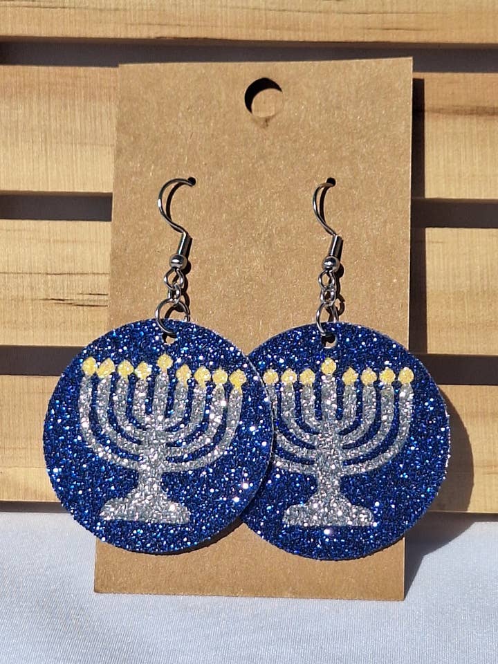 Menorah Earrings, Festival Of Lights Earrings for wholesale by Sunshine Crafts
