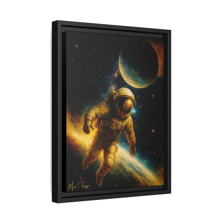 54 Mondays™ Project | Eclipse Meridian – Beverly Hills Edition | Astronaut Near Planetary Shadow | Cosmic Noir Wall Art | Limited Gold Max Fuega™ Signature | FSC-Certified Framed Matte Canvas for wholesale by Buy Martian Merch™