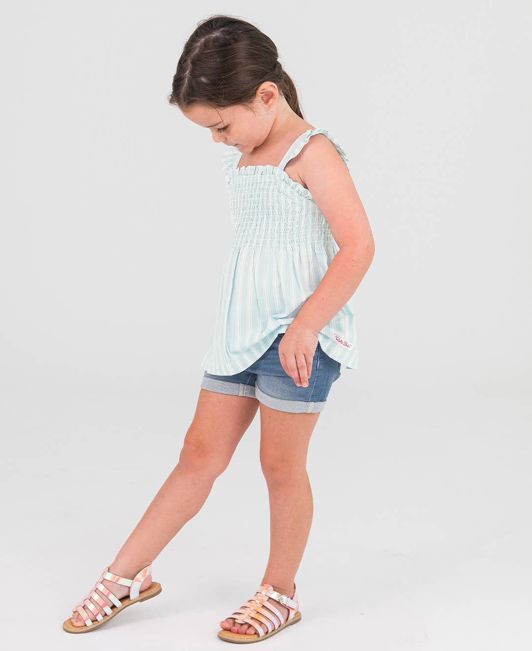 Blue Girls Light Wash Denim Stretch Denim Shorts for wholesale on Faire2