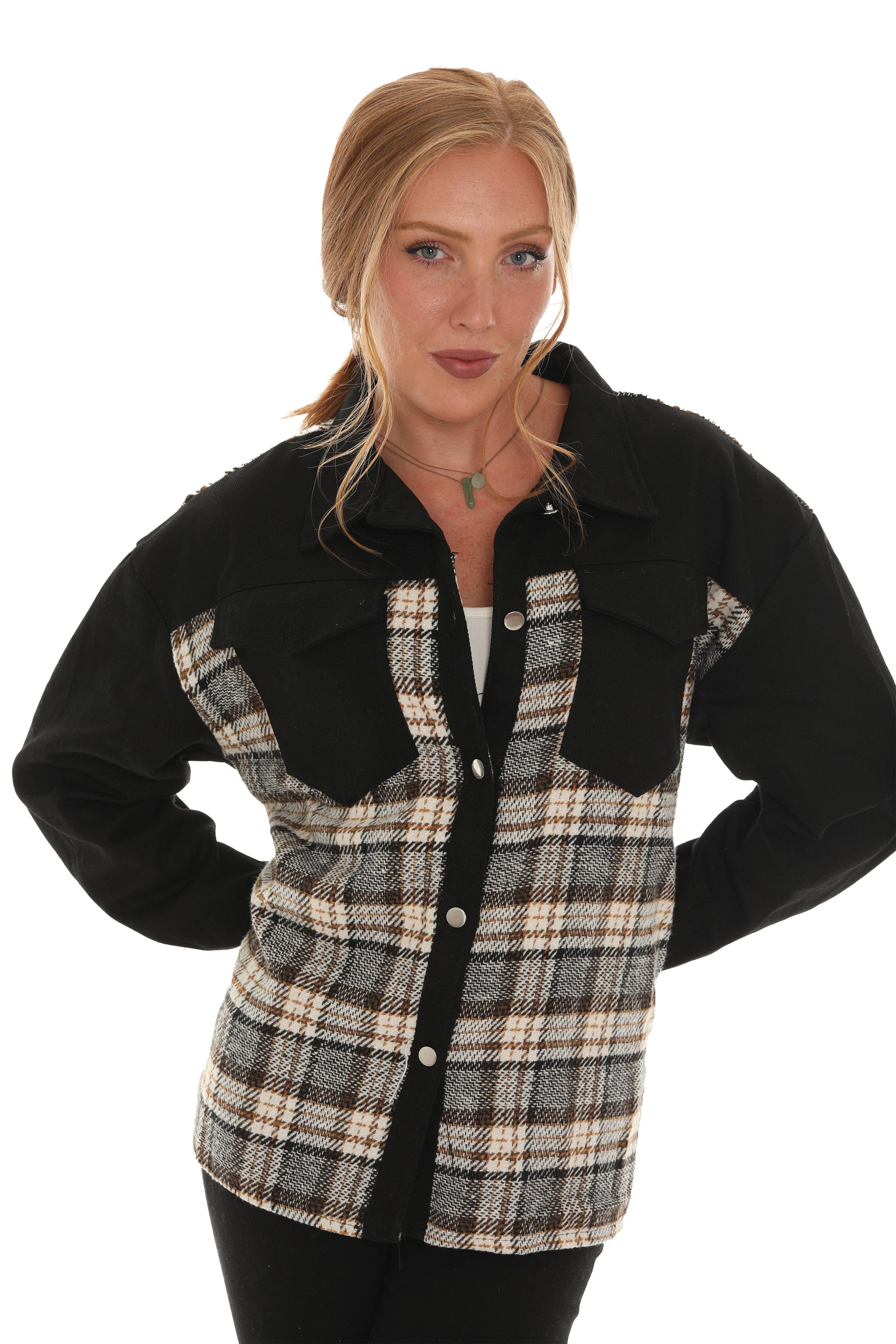 Shoreline Wear. INC - Vente Veste en jean – femme - Veste en jean avec insert à carreaux0