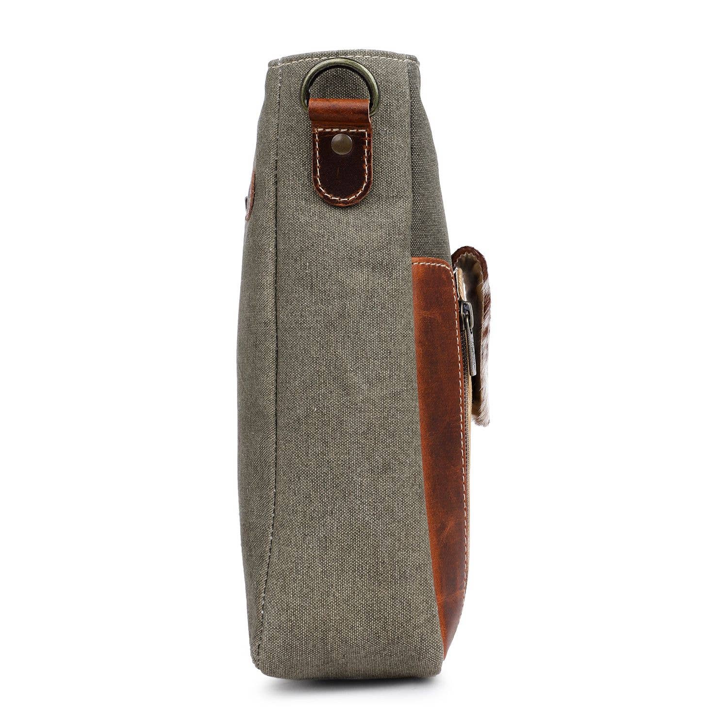 Sixtease Bags USA - Wholesale Crossbody Bag - Women's - Canvas Cowhide & Leather Women Crossbody - Buff/Walnut Brown2